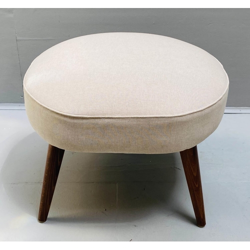 424 - FOOTSTOOL, 1950s Italian style, upholstered in a neutral linen fabric, on tapered supports, 38cm H x... 