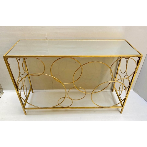 423 - BUBBLE DESIGN CONSOLE TABLE, 80cm high, 120cm wide, 40cm deep, gilt base, mirrored top.