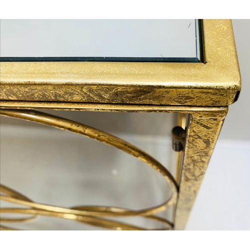 423 - BUBBLE DESIGN CONSOLE TABLE, 80cm high, 120cm wide, 40cm deep, gilt base, mirrored top.