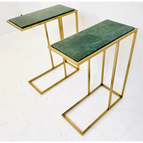 417 - MARTINI TABLES, pair gilt metal, inserted green marble tops 60cm x 46cm x 22cm. (2)