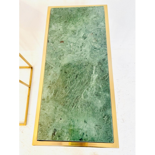 417 - MARTINI TABLES, pair gilt metal, inserted green marble tops 60cm x 46cm x 22cm. (2)