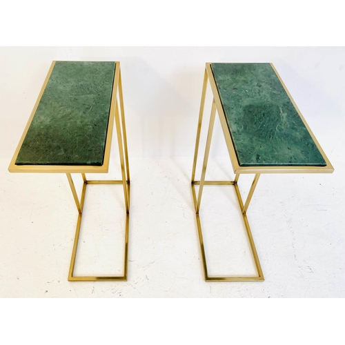 417 - MARTINI TABLES, pair gilt metal, inserted green marble tops 60cm x 46cm x 22cm. (2)