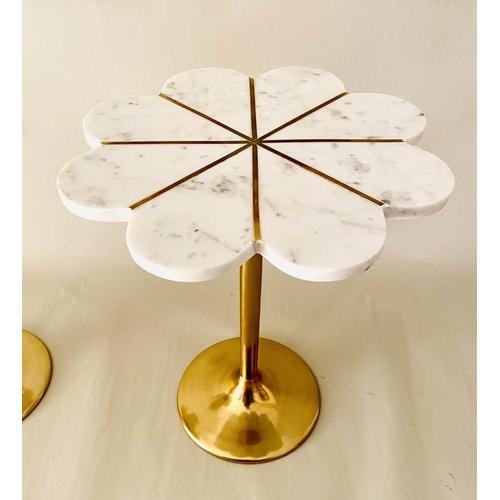 421 - CLOVER LEAF SIDE TABLE, 47cm x 37cm diam., gilt metal, marble top.