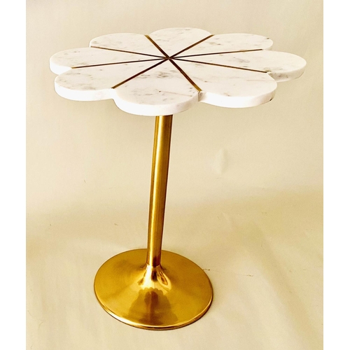 421 - CLOVER LEAF SIDE TABLE, 47cm x 37cm diam., gilt metal, marble top.