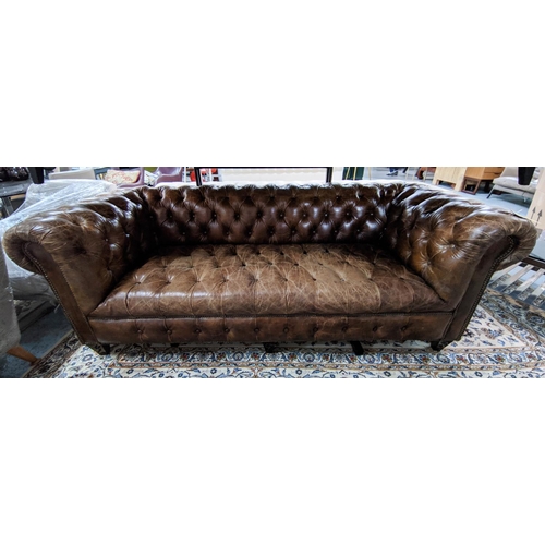 350 - HALO SOFA, 216cm W approx, Chesterfield style, tanned leather.