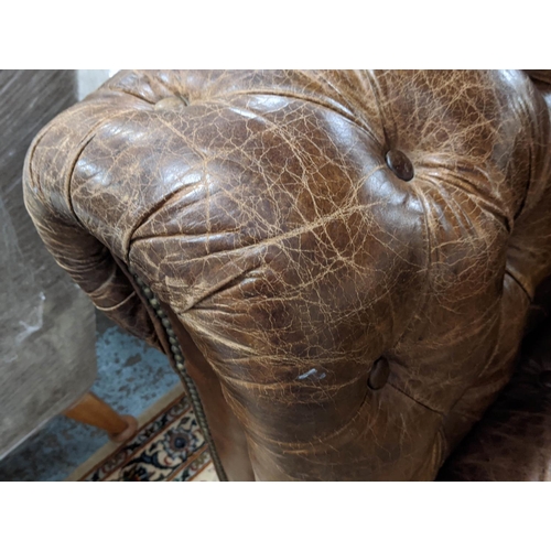 350 - HALO SOFA, 216cm W approx, Chesterfield style, tanned leather.