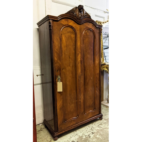 226 - ARMOIRE, 19th century Continental, walnut with single door enclosing four shelves, carved finial, 19... 