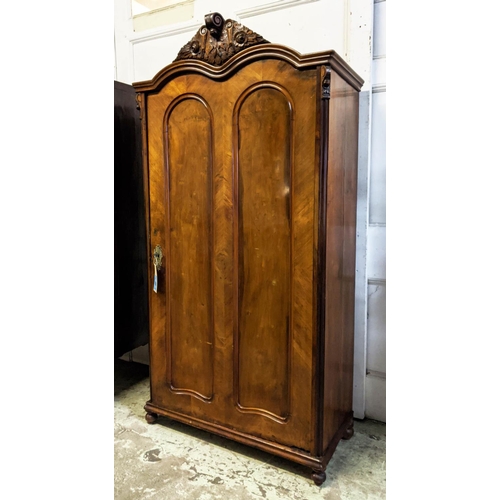 226 - ARMOIRE, 19th century Continental, walnut with single door enclosing four shelves, carved finial, 19... 