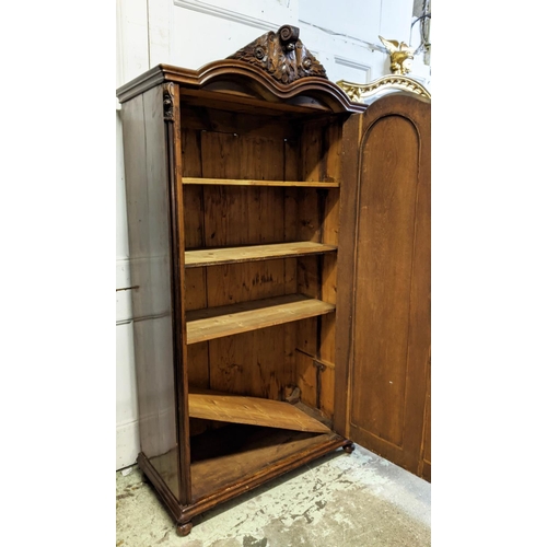 226 - ARMOIRE, 19th century Continental, walnut with single door enclosing four shelves, carved finial, 19... 