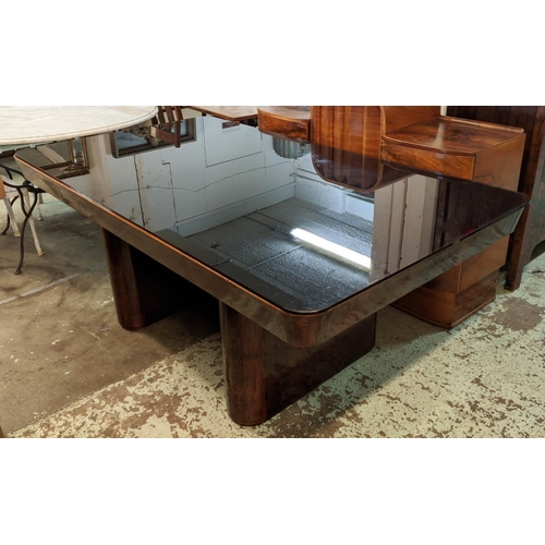 222 - DINING TABLE, 200cm x 110cm x 80cm, continental Art Deco walnut with later additional smoked glass t... 