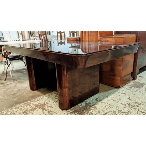 222 - DINING TABLE, 200cm x 110cm x 80cm, continental Art Deco walnut with later additional smoked glass t... 