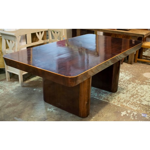 222 - DINING TABLE, 200cm x 110cm x 80cm, continental Art Deco walnut with later additional smoked glass t... 