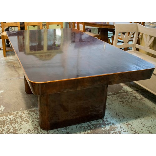 222 - DINING TABLE, 200cm x 110cm x 80cm, continental Art Deco walnut with later additional smoked glass t... 