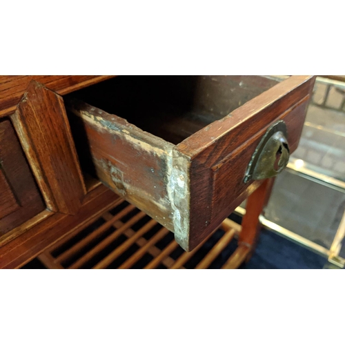 221 - DESK, 61cm D x 116cm W x 85cm H, 19th century Chinese elm with four drawers and slatted undertier.