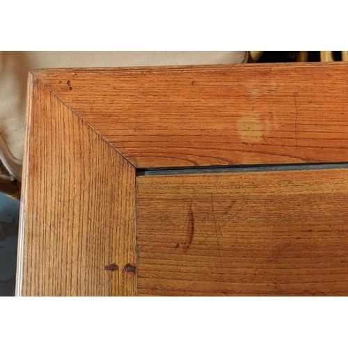 221 - DESK, 61cm D x 116cm W x 85cm H, 19th century Chinese elm with four drawers and slatted undertier.