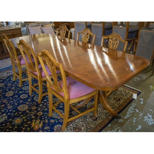 220 - DINING TABLE, 76cm H x 100cm x 162cm L, 268cm extended, Georgian style yewwood with two extra leaves... 