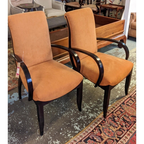 218 - DAVIDSON ART DECO STYLE ARMCHAIRS, a pair each 57cm W x 104cm H, with orange chenille upholstery and... 