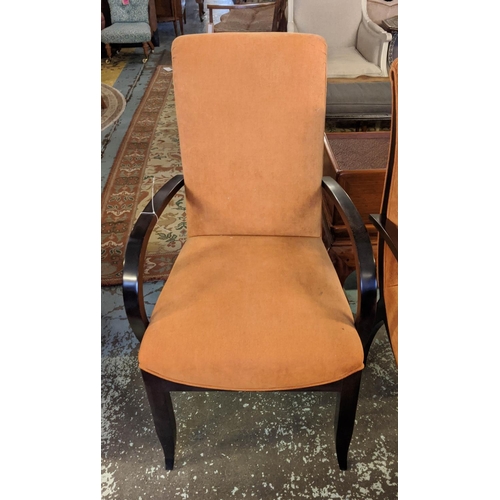 218 - DAVIDSON ART DECO STYLE ARMCHAIRS, a pair each 57cm W x 104cm H, with orange chenille upholstery and... 