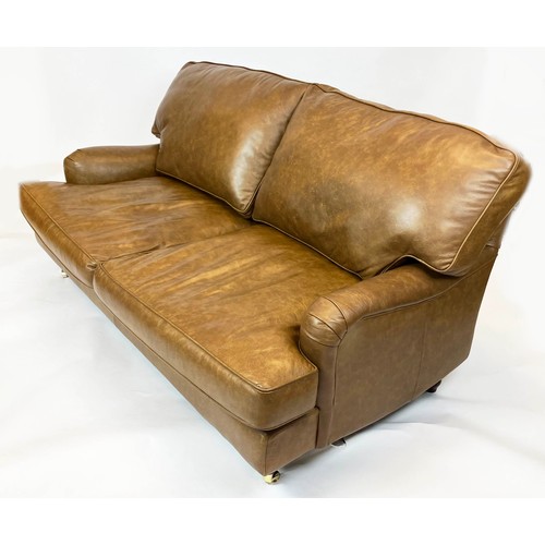 157 - HOWARD STYLE SOFA, tan leather, 98cm H x 182cm W x 94cm D.