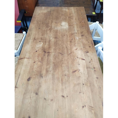 315 - FARMHOUSE DINING TABLE, pine construction, 183cm x 67cm x 75cm, X frame white painted base.