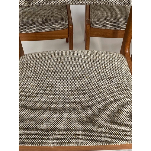 324 - DINING CHAIRS, a set of five, 83cm H, Danish 1970's teak with taupe weave upholstered seats and back... 