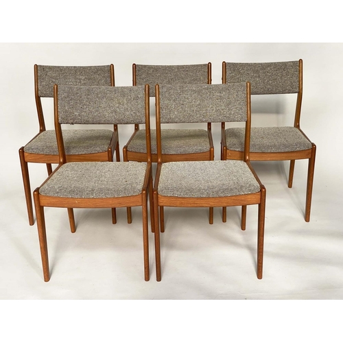 324 - DINING CHAIRS, a set of five, 83cm H, Danish 1970's teak with taupe weave upholstered seats and back... 