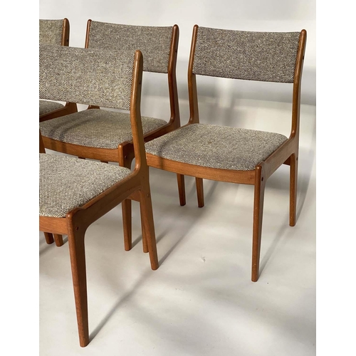 324 - DINING CHAIRS, a set of five, 83cm H, Danish 1970's teak with taupe weave upholstered seats and back... 