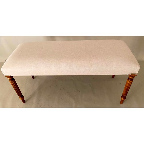 452 - WINDOW SEAT, 49cm x 98cm x 40cm, Victorian style, neutral upholstery seat, turned and reeded support... 