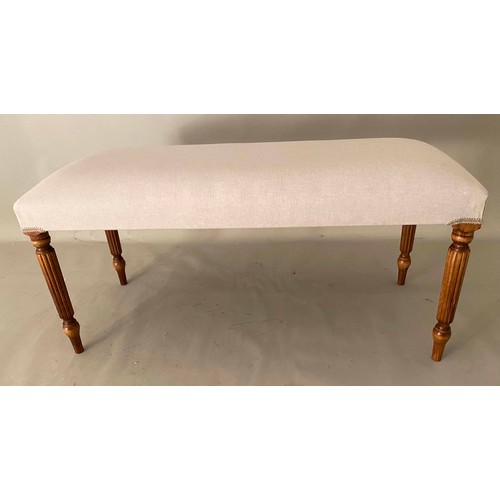 452 - WINDOW SEAT, 49cm x 98cm x 40cm, Victorian style, neutral upholstery seat, turned and reeded support... 