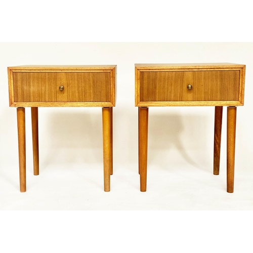 502 - UNIFLEX LOW TABLES, a pair, 1970s teak each with frieze drawer and splay tapering supports, 46cm W x... 