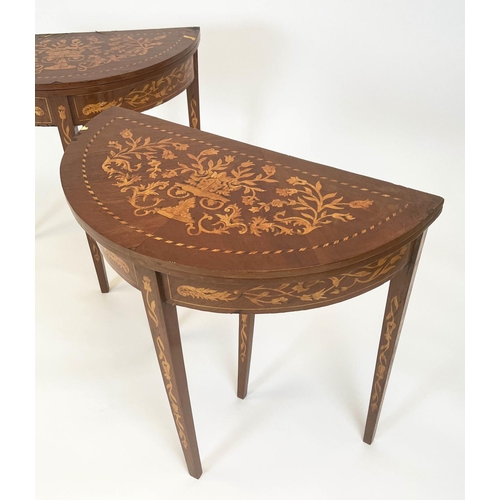 110 - GAMES TABLES, a pair, Dutch style foliate inlaid with foldover tops, 76cm H x 78cm W x 40cm D. (2)