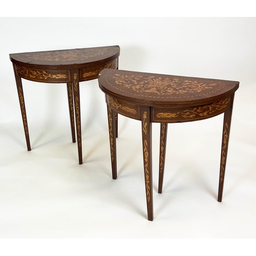 110 - GAMES TABLES, a pair, Dutch style foliate inlaid with foldover tops, 76cm H x 78cm W x 40cm D. (2)