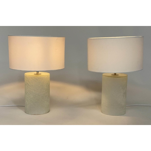 114 - TABLE LAMPS, a pair, Murano style cylindrically spun glass with shades, 42cm H. (2)