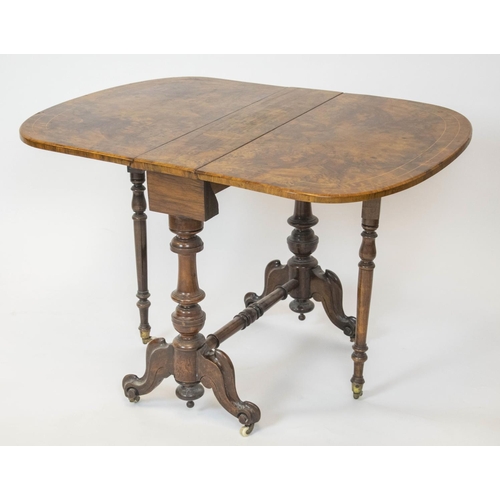 229 - SMALL SUTHERLAND TABLE, 56cm H x 17cm x 61cm, 86cm open, Victorian burr walnut, walnut and inlaid ci... 