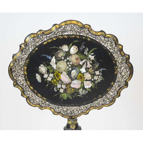 230 - WITHDRAWN

OCCASIONAL TABLE/POLE SCREEN, mid Victorian papier maché, ebonised gilt, mother of pearl,... 