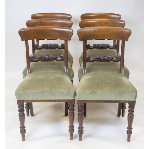 244 - DINING CHAIRS, 88cm H x 48cm W, a set of six, early Victorian mahogany, circa 1840, with green velve... 