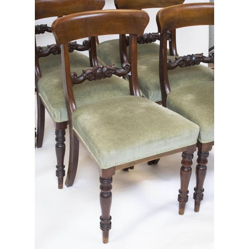 244 - DINING CHAIRS, 88cm H x 48cm W, a set of six, early Victorian mahogany, circa 1840, with green velve... 