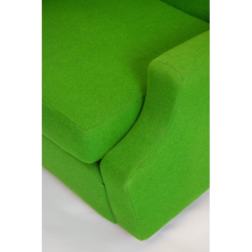 245 - ARMCHAIR, 78cm H x 70xm W, green fabric on castors.