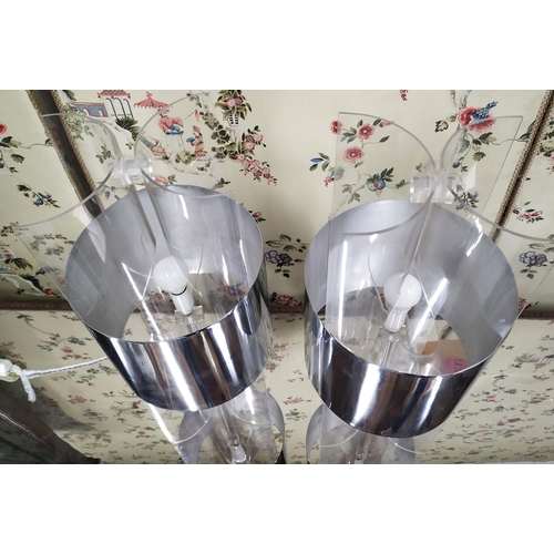 317 - TABLE LAMPS, a pair, vintage 1970's, 59cm H, perspex with polished metal shades. (2)