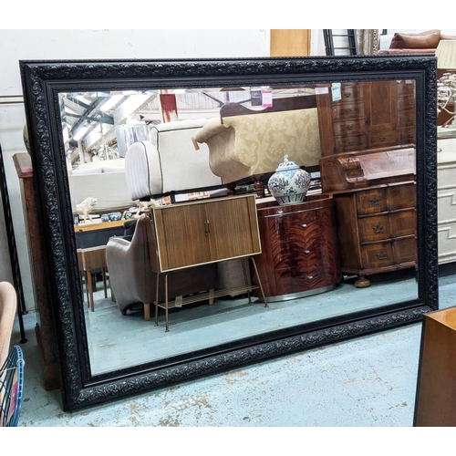 319 - WALL MIRROR, 207cm x 147cm, Continental style, black painted frame, bevelled plate.