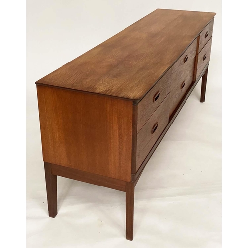 321 - AUSTIN SUITE LOW CHEST,  1970's teak with contrast carcass and recessed handles stamped, 164cm x 43c... 