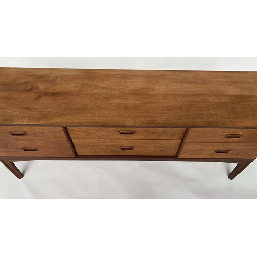 321 - AUSTIN SUITE LOW CHEST,  1970's teak with contrast carcass and recessed handles stamped, 164cm x 43c... 