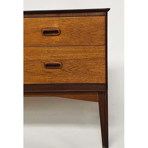 321 - AUSTIN SUITE LOW CHEST,  1970's teak with contrast carcass and recessed handles stamped, 164cm x 43c... 