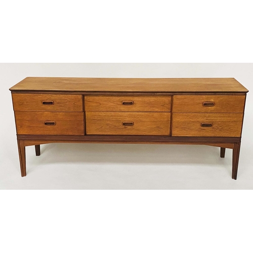 321 - AUSTIN SUITE LOW CHEST,  1970's teak with contrast carcass and recessed handles stamped, 164cm x 43c... 