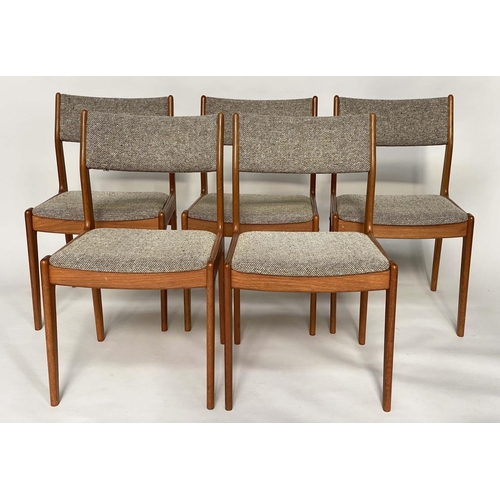 324 - DINING CHAIRS, a set of five, 83cm H, Danish 1970's teak with taupe weave upholstered seats and back... 