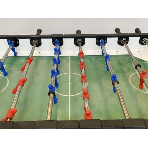 325 - TABLE FOOTBALL, lacquered black ash and chrome framed with splayed supports, 146cm x 77cm x 90cm H.