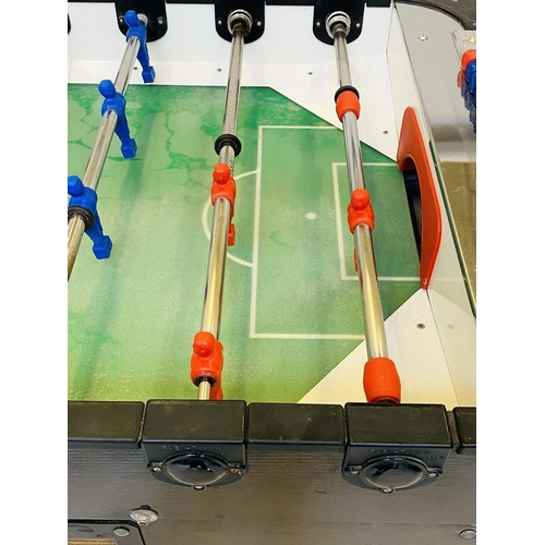 325 - TABLE FOOTBALL, lacquered black ash and chrome framed with splayed supports, 146cm x 77cm x 90cm H.