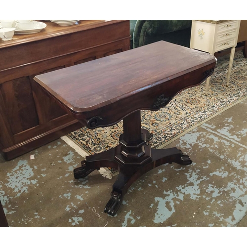 339 - CARD TABLE, 91cm x 46cm x 75cm H, William IV rosewood with green baize circular playing surface.