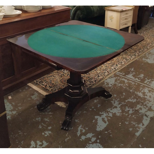 339 - CARD TABLE, 91cm x 46cm x 75cm H, William IV rosewood with green baize circular playing surface.