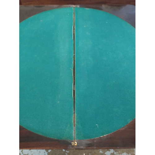 339 - CARD TABLE, 91cm x 46cm x 75cm H, William IV rosewood with green baize circular playing surface.